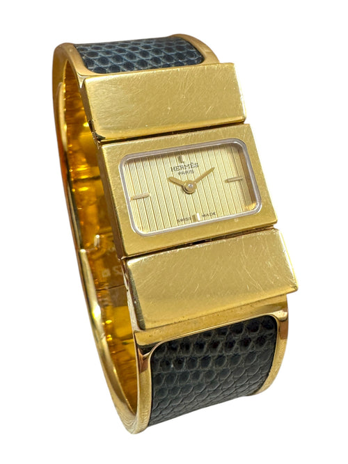 Vintage Hermès Gold Plated Green Bangle Watch