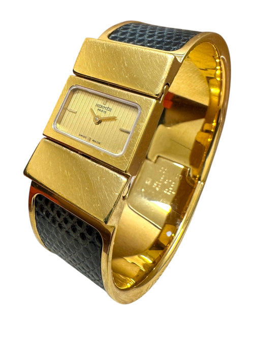 Vintage Hermès Gold Plated Green Bangle Watch