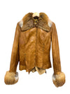 Vintage Leather Jacket with Fur Collar + Cuffs