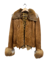 Vintage Leather Jacket with Fur Collar + Cuffs