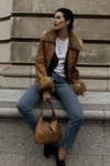 Vintage Leather Jacket with Fur Collar + Cuffs