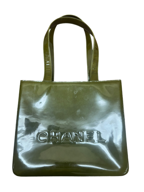 Vintage Chanel Patent Leather Green Tote Bag 