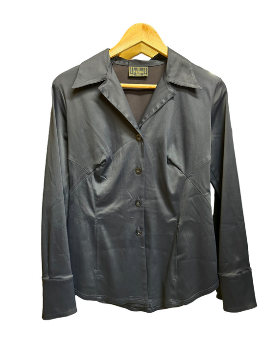 Vintage Fendi black shirt made of silk-like material, size M, in very good condition, showcasing classic designer elegance.