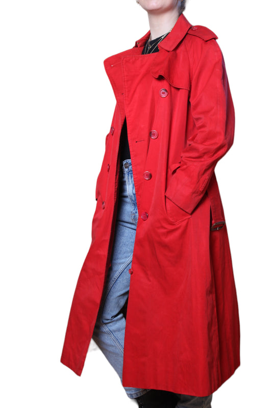 Vintage Burberry Red Double Breasted Trench Coat