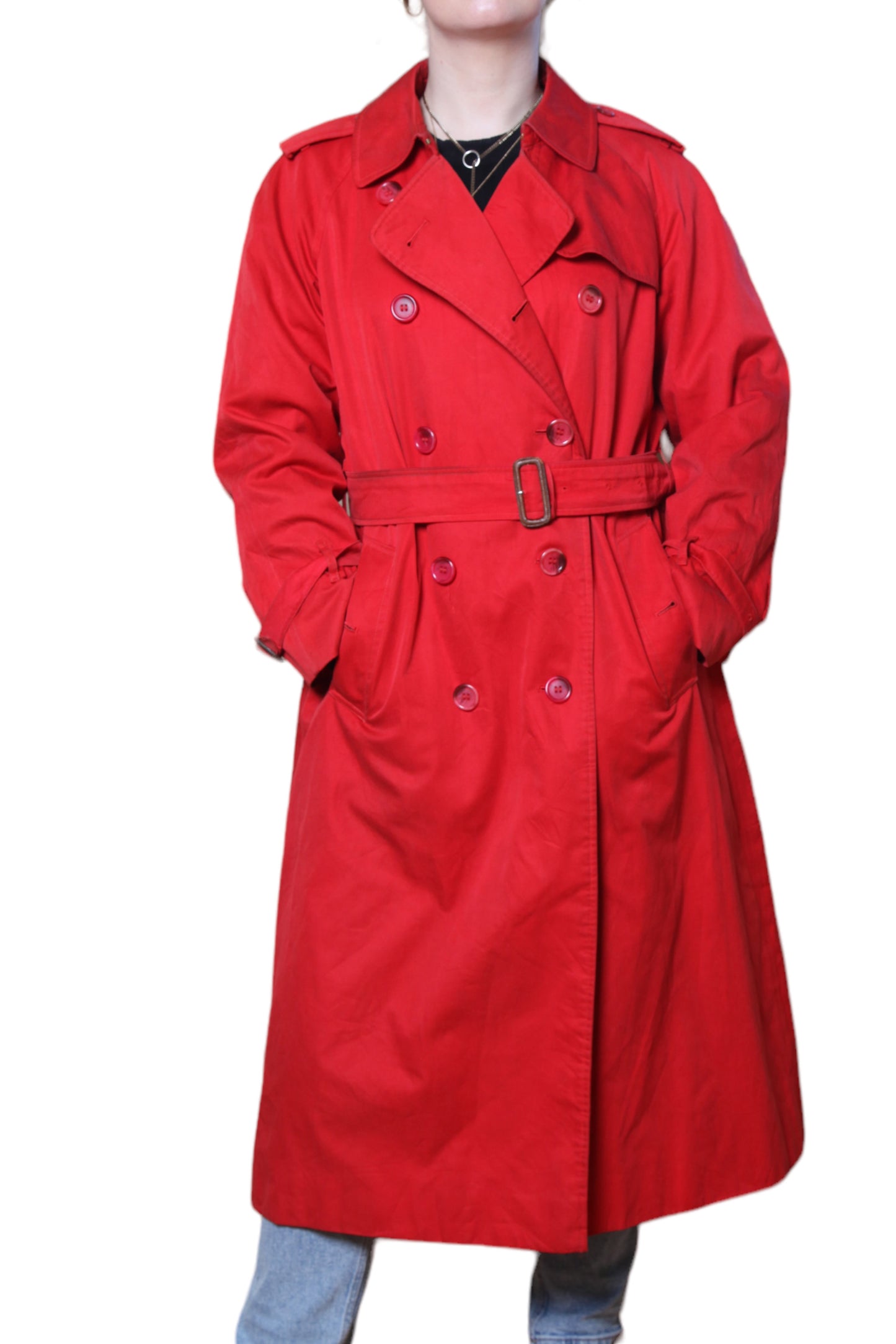 Vintage Burberry Red Double Breasted Trench Coat