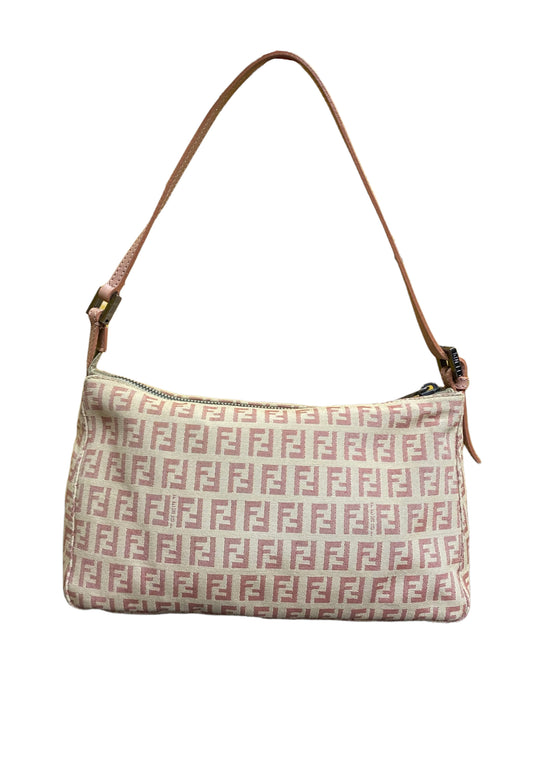 Vintage Fendi Beige Light Pink Zucchino Shoulder Bag