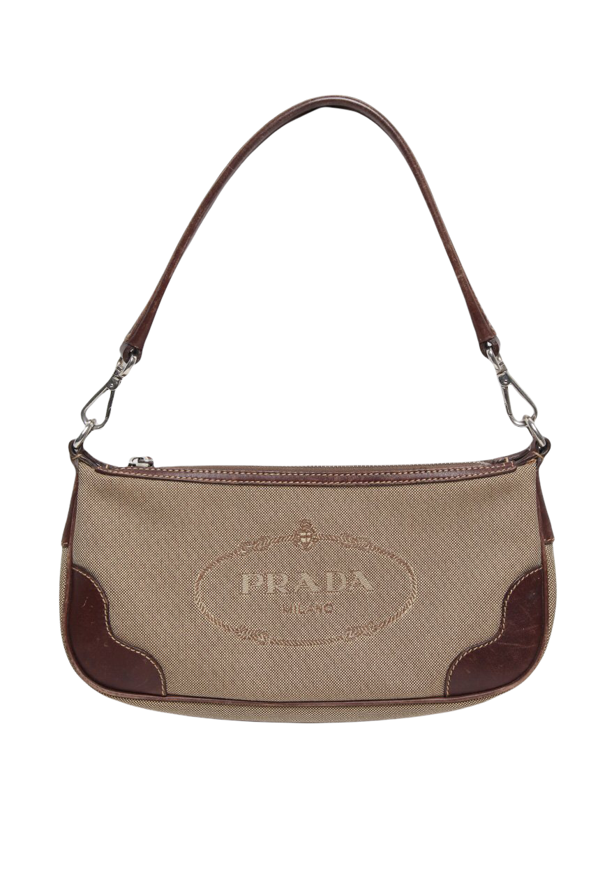 Vintage Prada Brown Canapa Logo Pochette