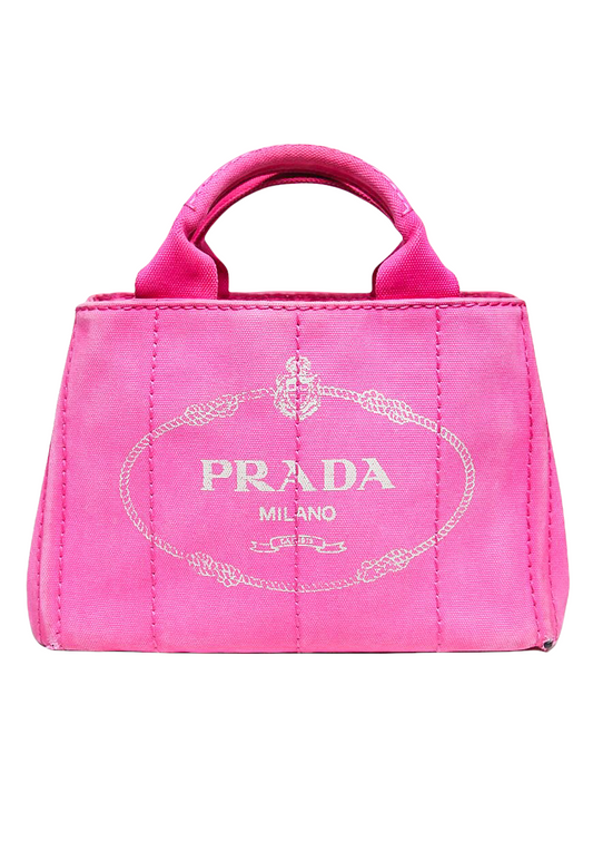 Preloved Prada Pink Small Canapa Logo Tote