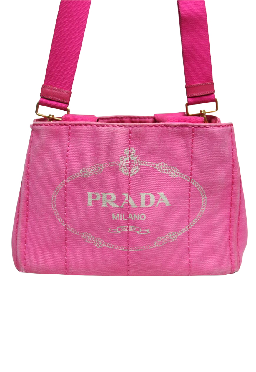 Preloved Prada Pink Small Canapa Logo Tote