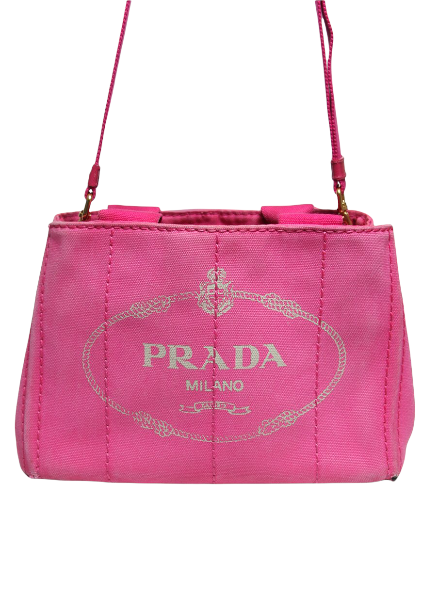 Preloved Prada Pink Small Canapa Logo Tote