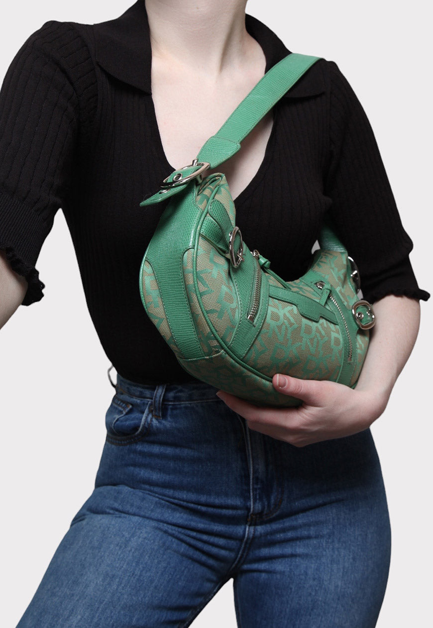 Vintage DKNY Green Croissant Shoulder Bag